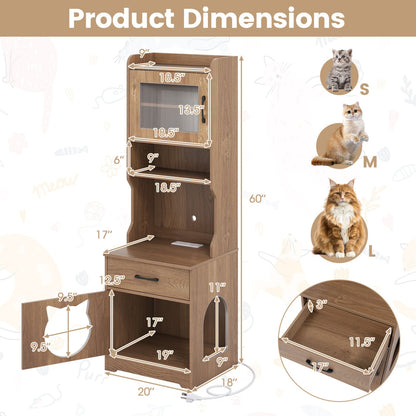 60" Boîte à litière pour chat avec éclairage LED, Naturel