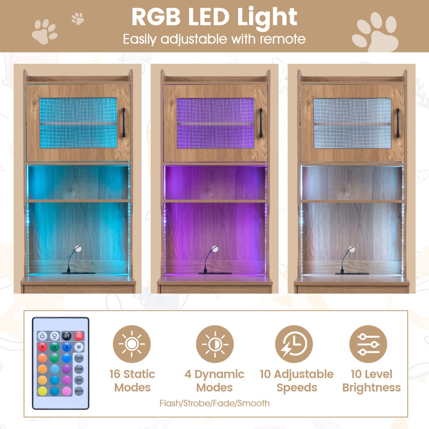 60" Boîte à litière pour chat avec éclairage LED, Naturel