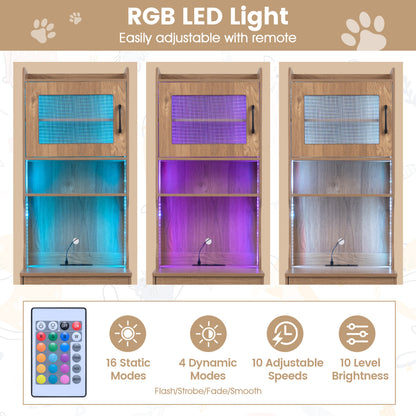 60" Boîte à litière pour chat avec éclairage LED, Naturel