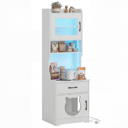Cache litière pour chat, 60" avec lumière LED, blanc