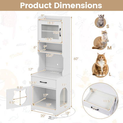 Cache litière pour chat, 60" avec lumière LED, blanc