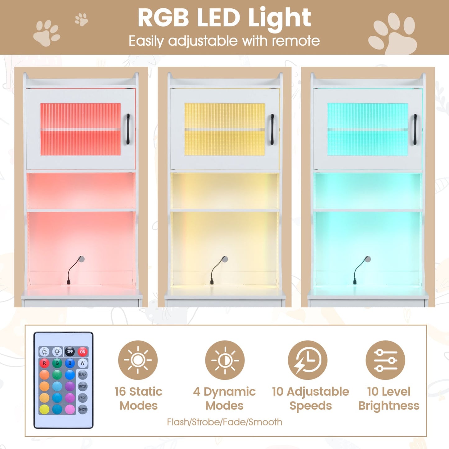 Cache litière pour chat, 60" avec lumière LED, blanc