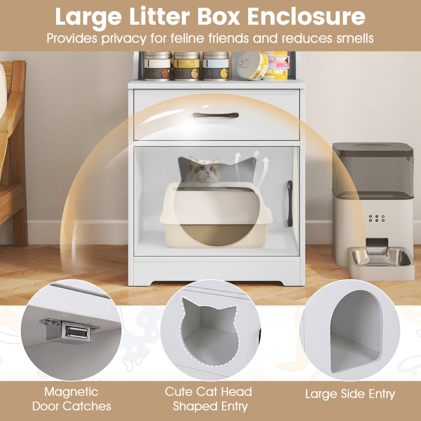 Cache litière pour chat, 60" avec lumière LED, blanc