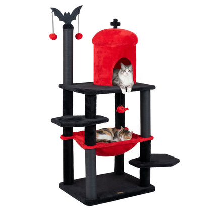 60" Gothic Cat Tower with Plush Perch and Spider Hanging Toys for Black Halloween, Red Cat Trees Condos & Scratchers at Gallery Canada