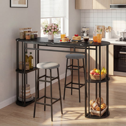 60 Inch Dining Table, 2 Barstools, Faux Marble Top, Gray Dining Room Sets Gray at Gallery Canada