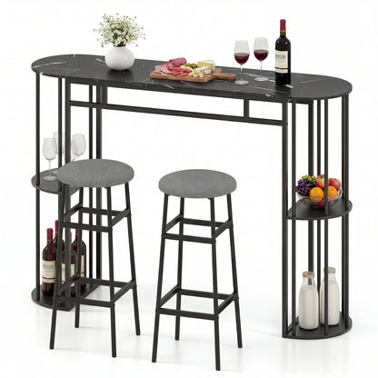 60 Inch Dining Table, 2 Barstools, Faux Marble Top, Gray Dining Room Sets at Gallery Canada