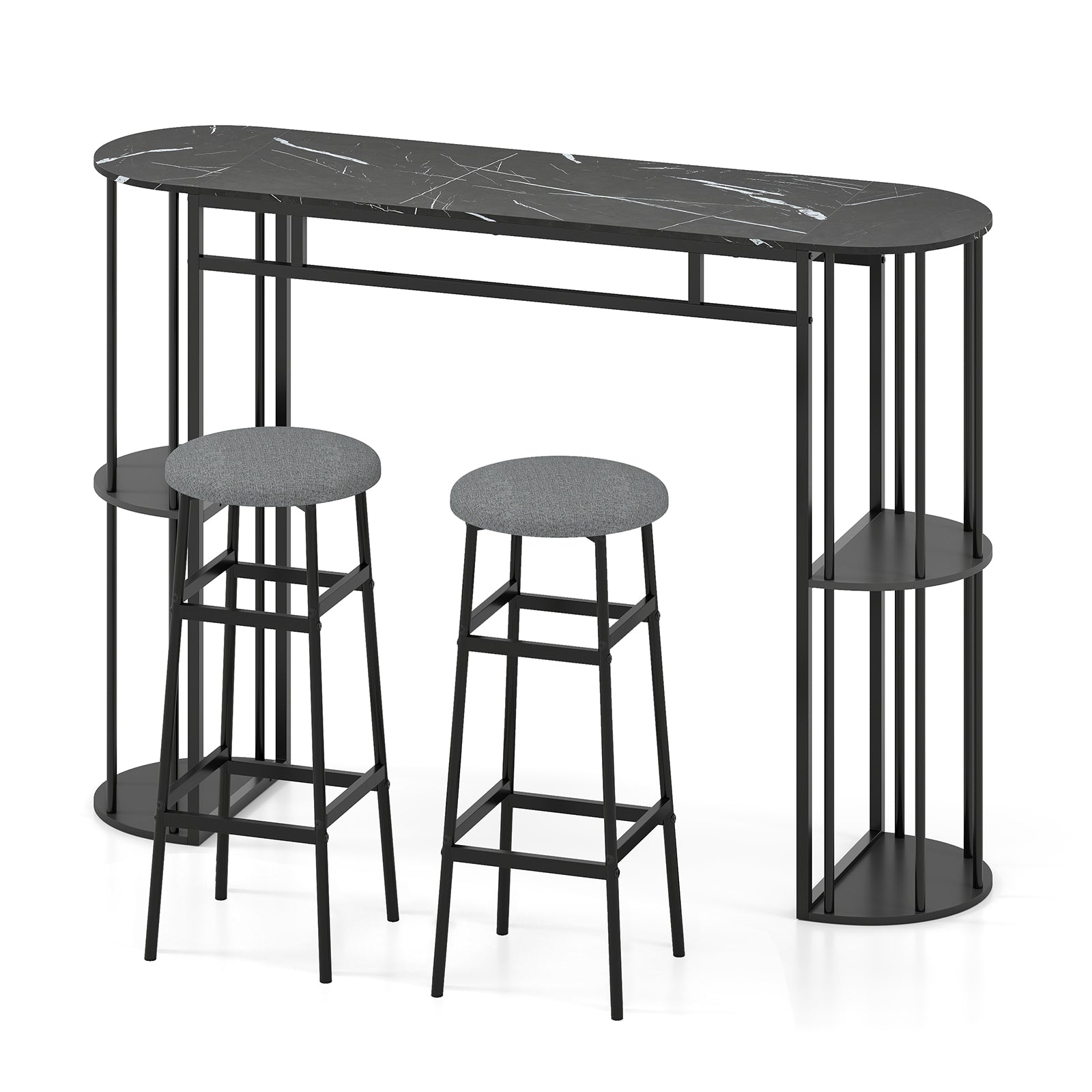 60 Inch Dining Table, 2 Barstools, Faux Marble Top, Gray Dining Room Sets at Gallery Canada