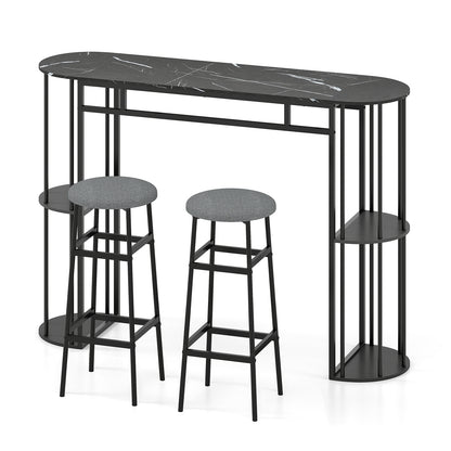 60 Inch Dining Table, 2 Barstools, Faux Marble Top, Gray Dining Room Sets at Gallery Canada