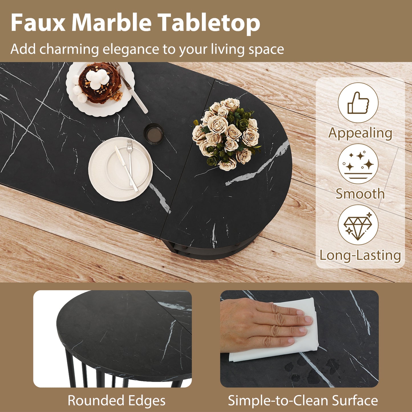 60 Inch Long Bar Table Narrow with Faux Marble Tabletop and Storage Shelves, Black Bar Tables at Gallery Canada