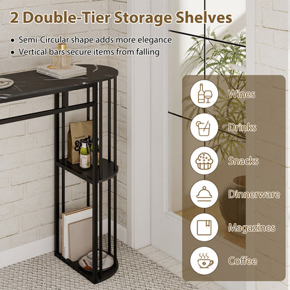 60 Inch Long Bar Table Narrow with Faux Marble Tabletop and Storage Shelves, Black Bar Tables at Gallery Canada