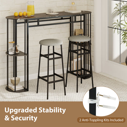 60 Inch Long Bar Table Narrow with Faux Marble Tabletop and Storage Shelves, Black Bar Tables at Gallery Canada