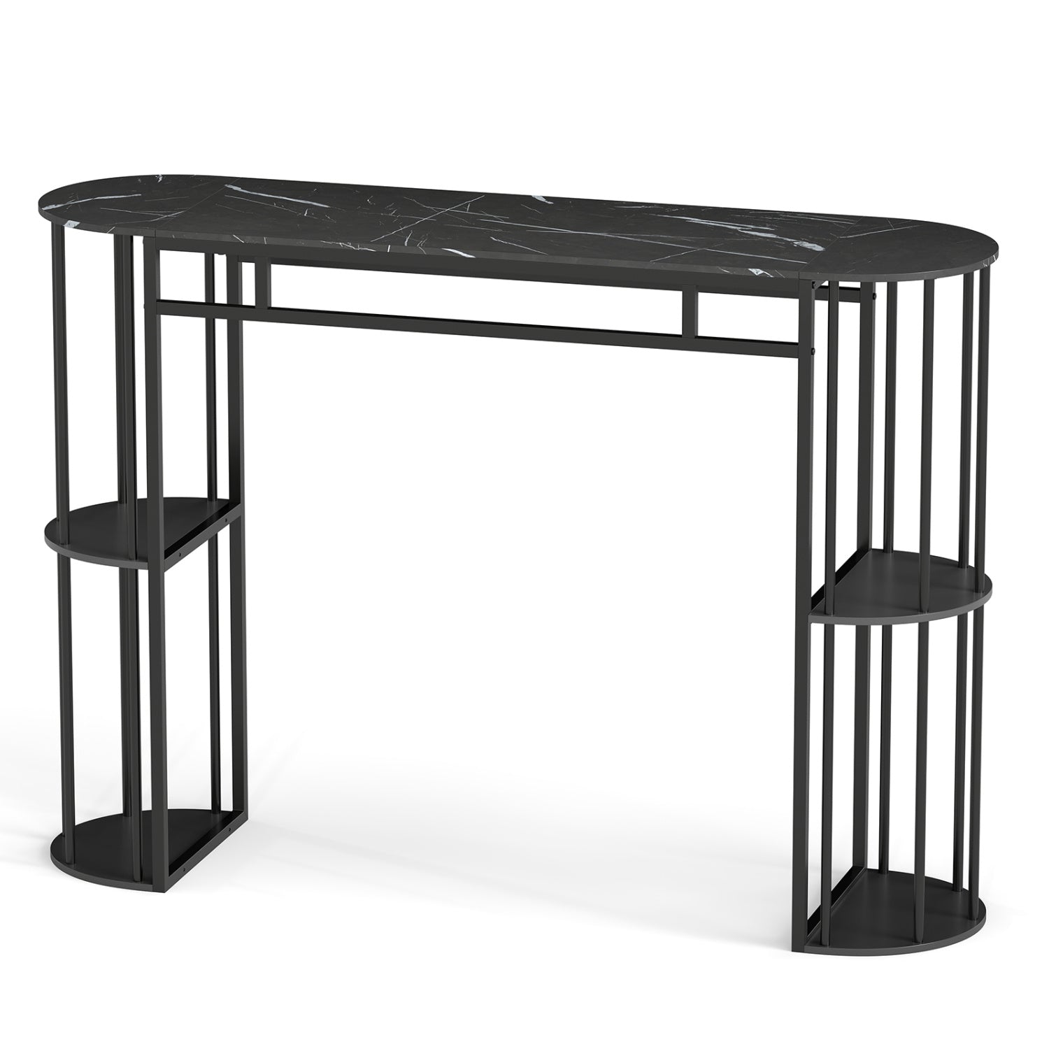 60 Inch Long Bar Table Narrow with Faux Marble Tabletop and Storage Shelves, Black Bar Tables at Gallery Canada