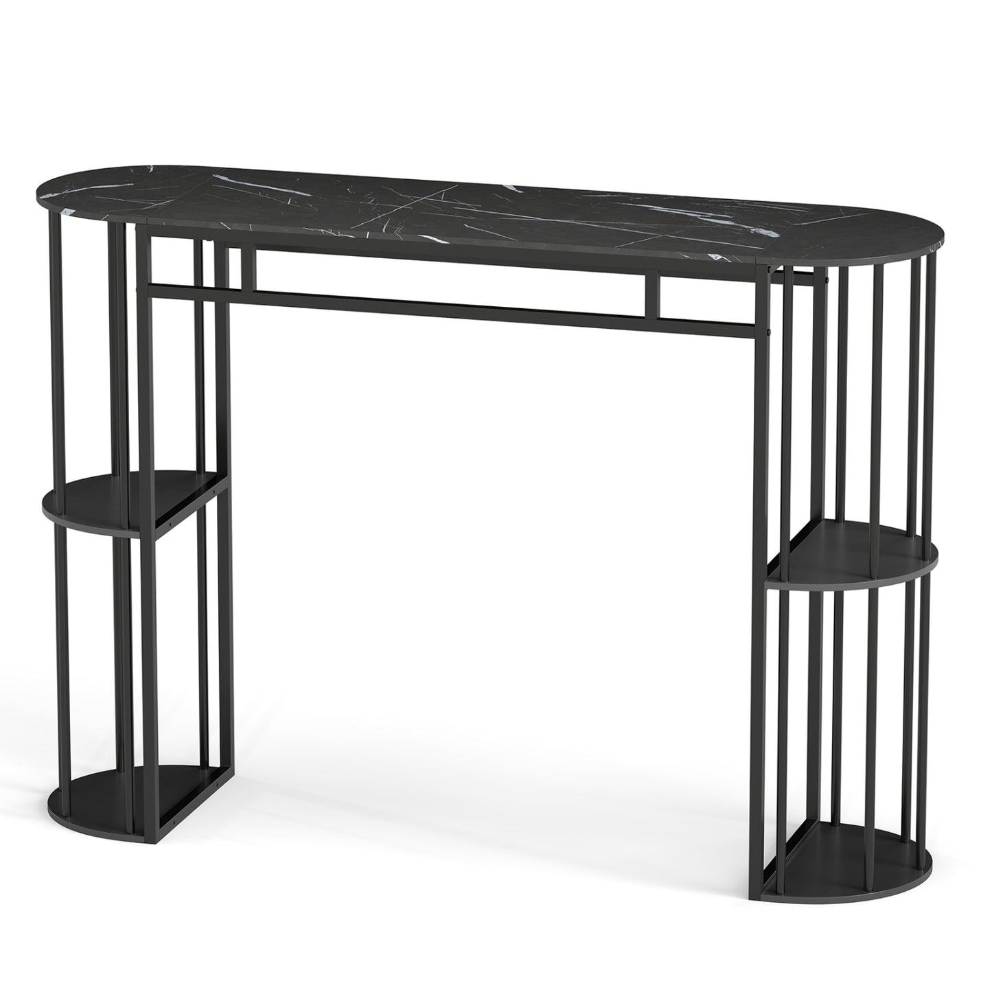 60 Inch Long Bar Table Narrow with Faux Marble Tabletop and Storage Shelves, Black Bar Tables at Gallery Canada