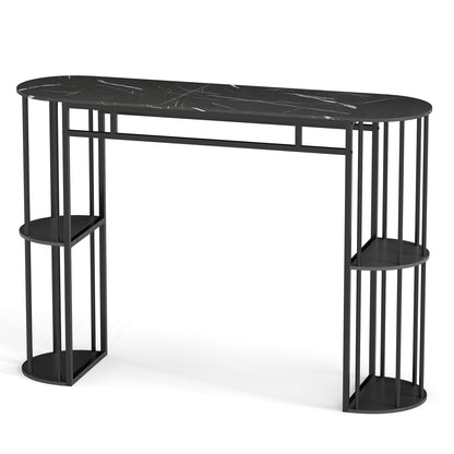 60 Inch Long Bar Table Narrow with Faux Marble Tabletop and Storage Shelves, Black Bar Tables at Gallery Canada