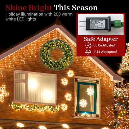 60 Inch Pre-Lit Artificial Christmas Wreath 200 LED Warm White Lights-Set of 2 Christmas Decor & Accessories at Gallery Canada