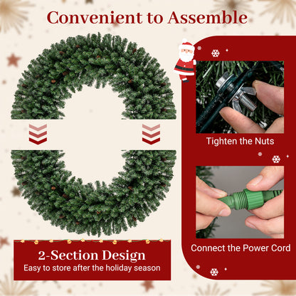 60 Inch Pre-Lit Artificial Christmas Wreath 200 LED Warm White Lights-Set of 2 Christmas Decor & Accessories at Gallery Canada
