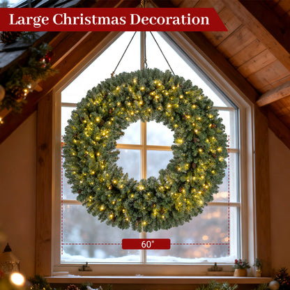 60 Inch Pre-Lit Artificial Christmas Wreath 200 LED Warm White Lights-1 Piece Christmas Decor & Accessories at Gallery Canada
