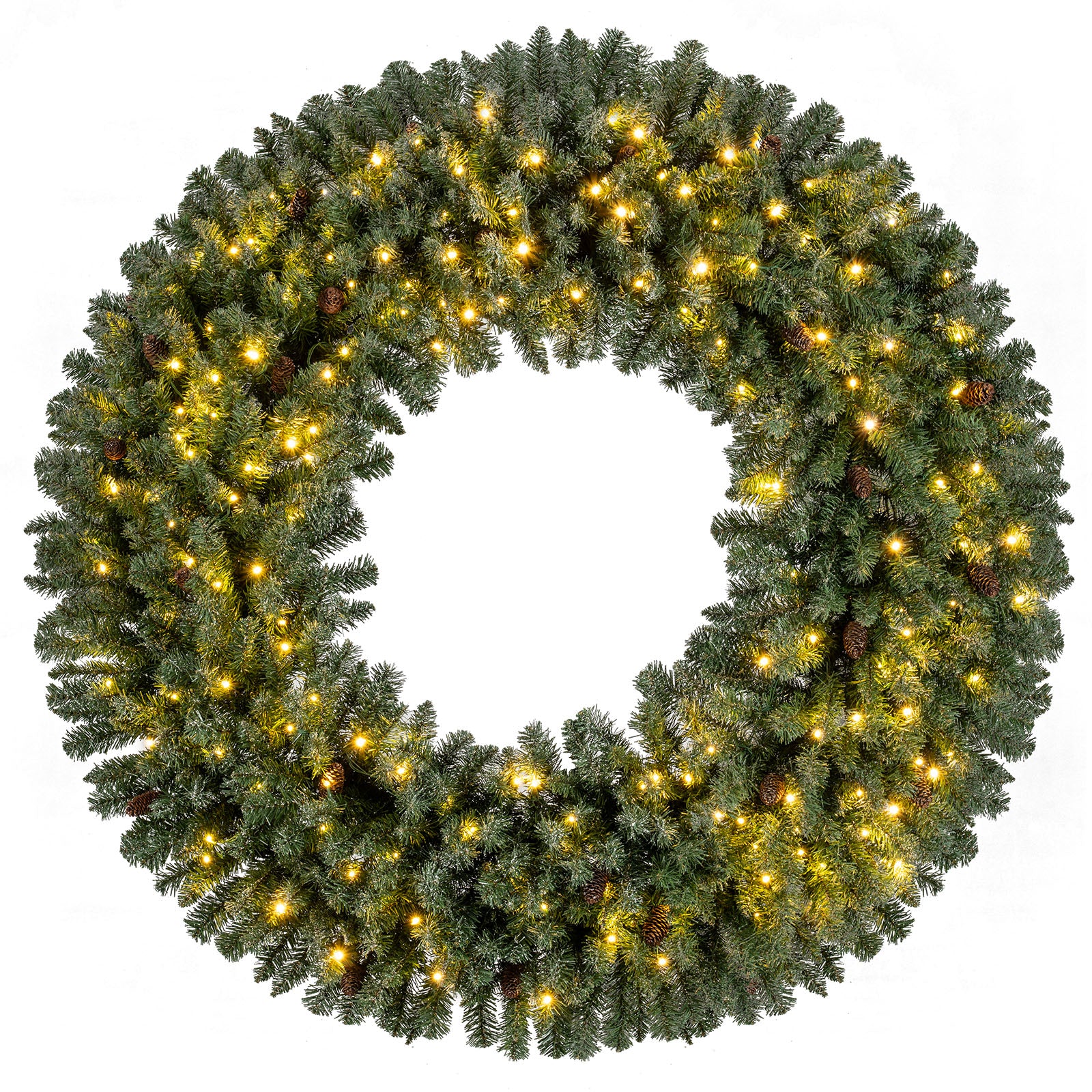 60 Inch Pre-Lit Artificial Christmas Wreath 200 LED Warm White Lights-1 Piece Christmas Decor & Accessories at Gallery Canada
