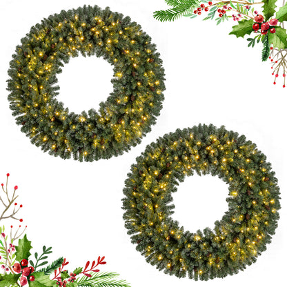 60 Inch Pre-Lit Artificial Christmas Wreath 200 LED Warm White Lights-Set of 2 Christmas Decor & Accessories Options at Gallery Canada