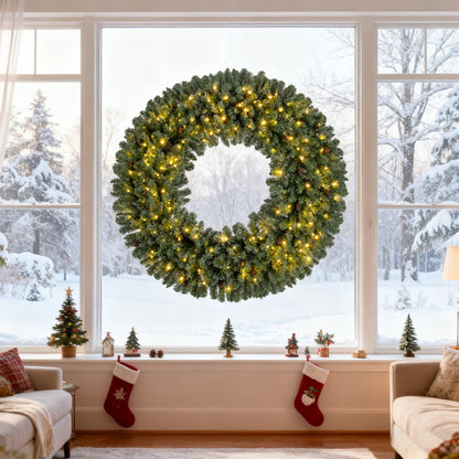 60 Inch Pre-Lit Artificial Christmas Wreath 200 LED Warm White Lights-Set of 2 Christmas Decor & Accessories at Gallery Canada