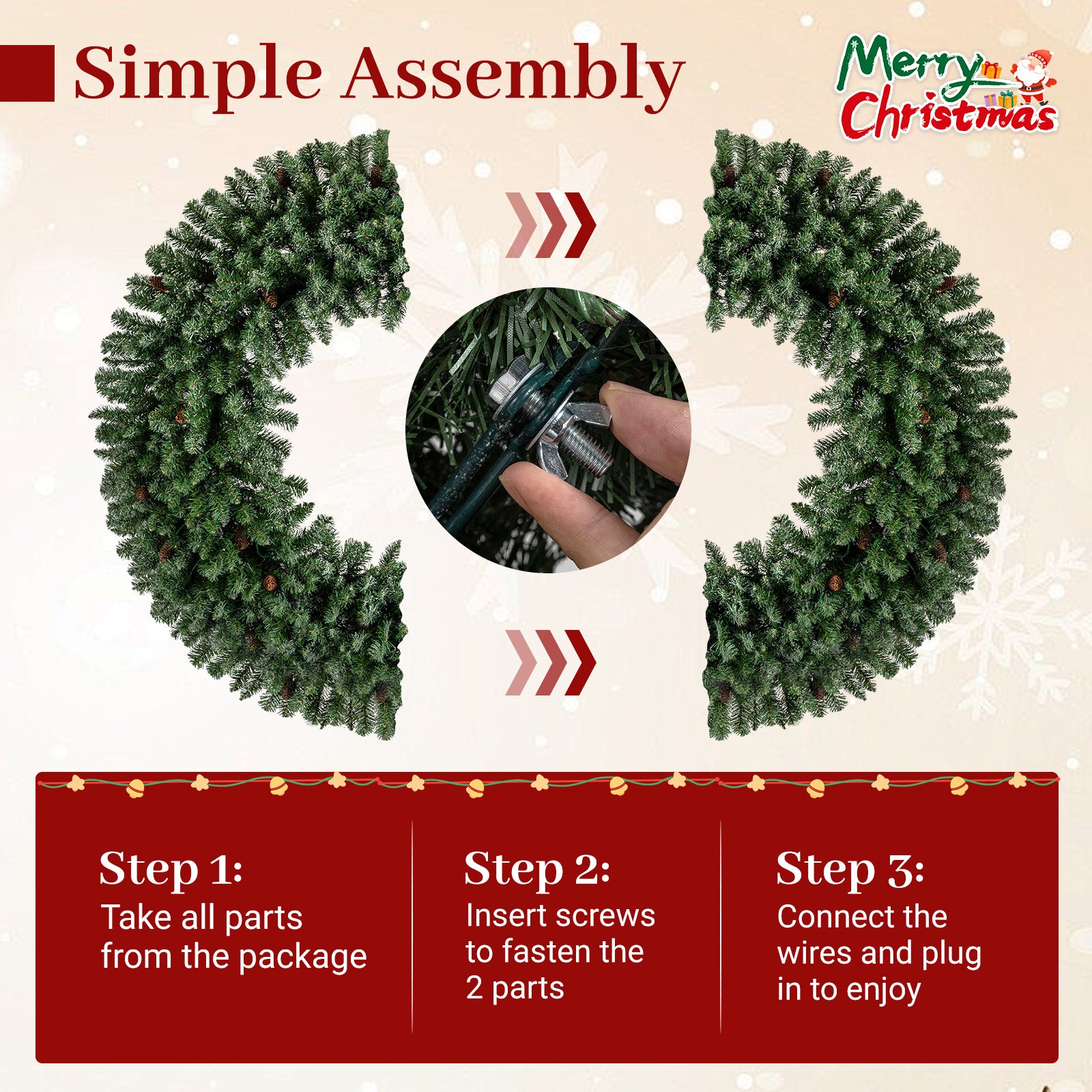 60 Inch Pre-Lit Artificial Christmas Wreath 200 LED Warm White Lights-Set of 2 Christmas Decor & Accessories at Gallery Canada