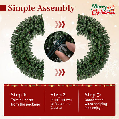 60 Inch Pre-Lit Artificial Christmas Wreath 200 LED Warm White Lights-Set of 2 Christmas Decor & Accessories at Gallery Canada