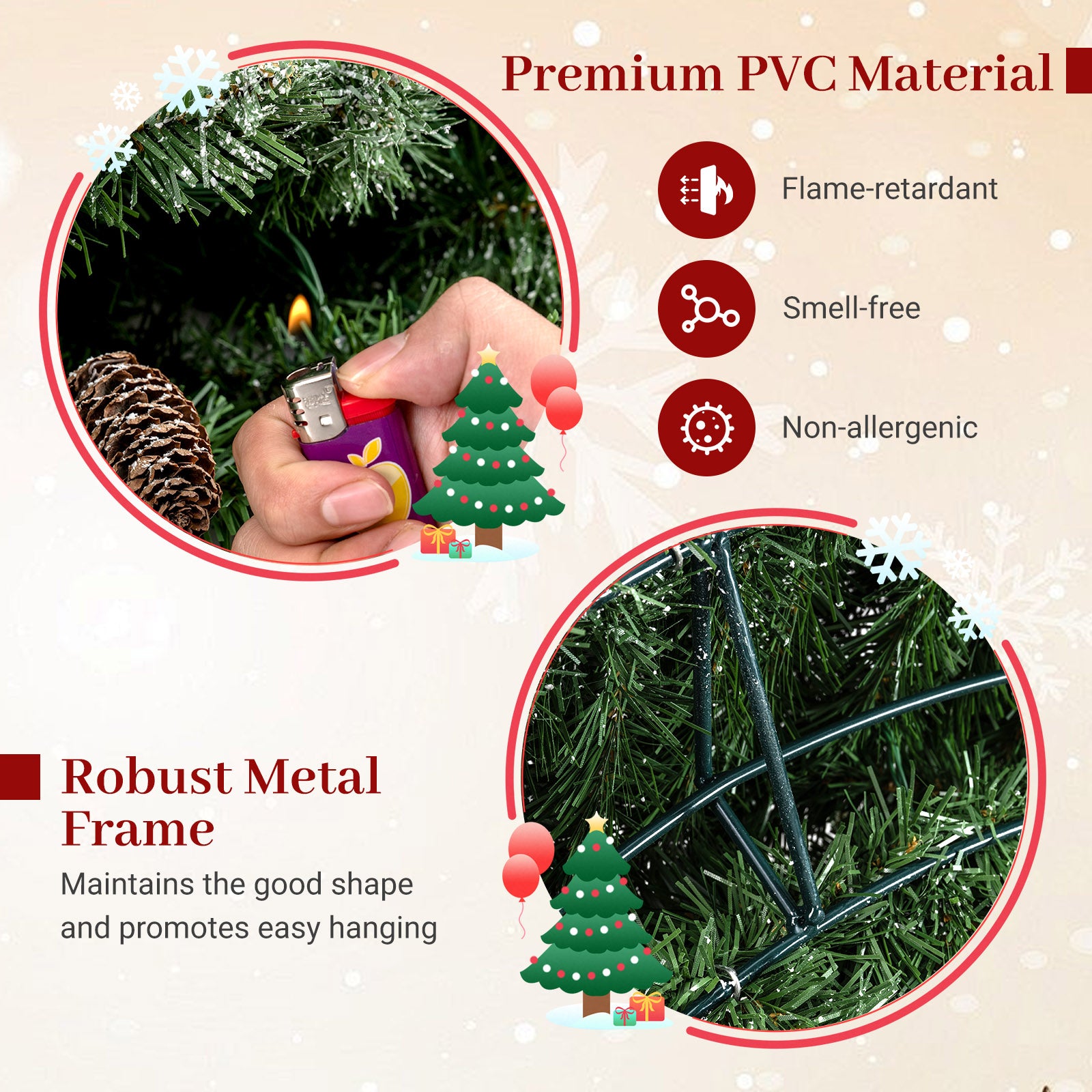 60 Inch Pre-Lit Artificial Christmas Wreath 200 LED Warm White Lights-Set of 2 Christmas Decor & Accessories at Gallery Canada