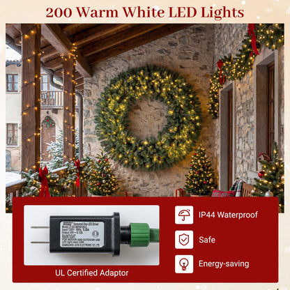 60 Inch Pre-Lit Artificial Christmas Wreath 200 LED Warm White Lights-Set of 2 Christmas Decor & Accessories at Gallery Canada
