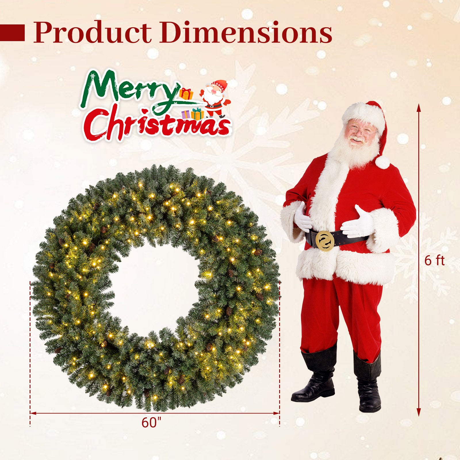 60 Inch Pre-Lit Artificial Christmas Wreath 200 LED Warm White Lights-Set of 2 Christmas Decor & Accessories at Gallery Canada