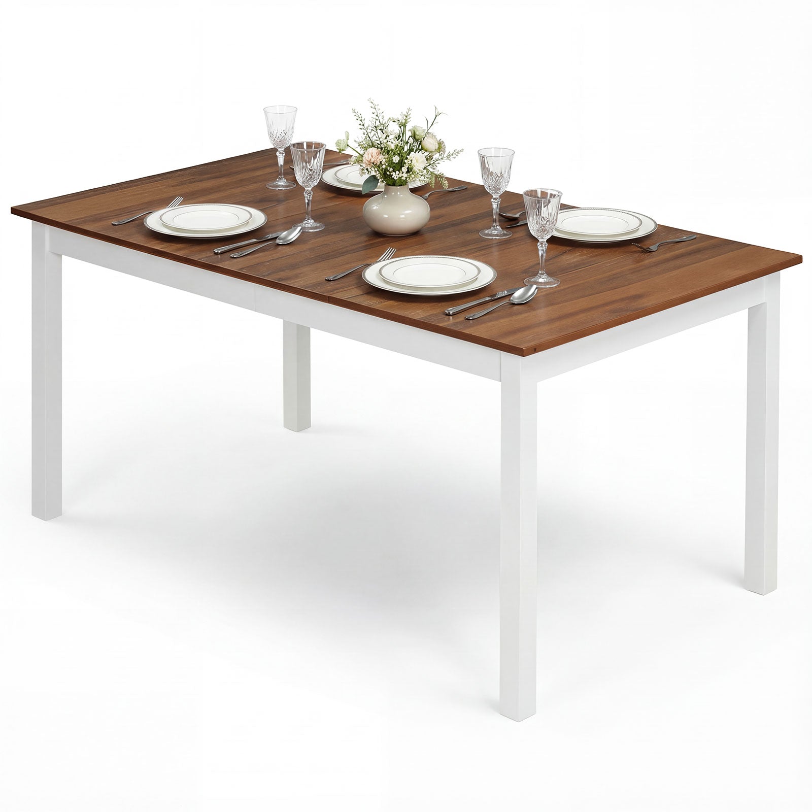 60 Inch Rectangular Dinner Table with Solid Rubber Wood Legs, Brown Dining Tables Brown at Gallery Canada