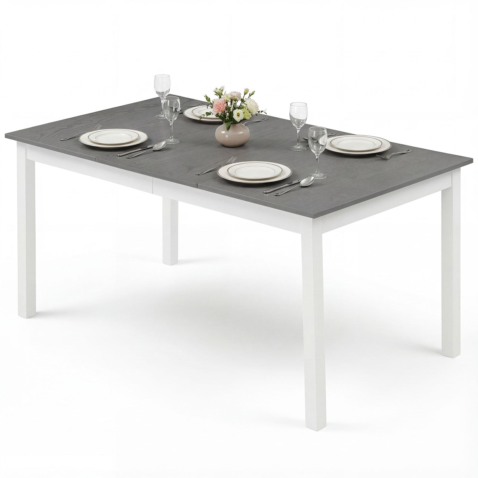 60 Inch Rectangular Dinner Table with Solid Rubber Wood Legs, Gray