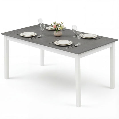 60 Inch Rectangular Dinner Table with Solid Rubber Wood Legs, Gray