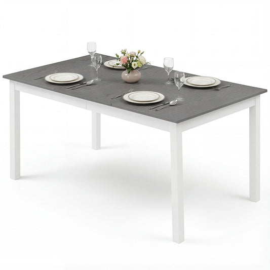60 Inch Rectangular Dinner Table with Solid Rubber Wood Legs, Gray Dining Tables Gray at Gallery Canada