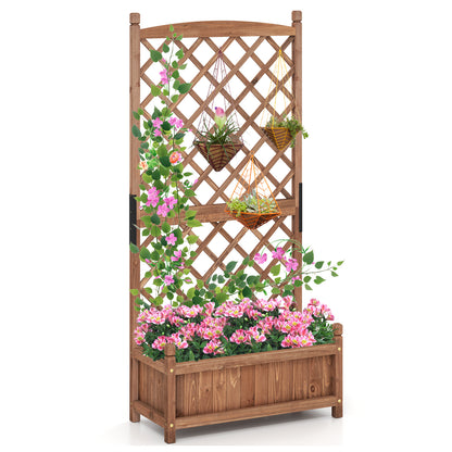 60 Inch Tall Raised Garden Bed, Diamond Lattice Trellis, Drainage Holes, Brown Raised Garden Beds Brown at Gallery Canada