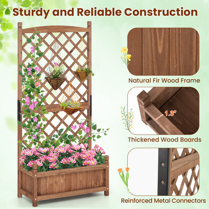 60 Inch Tall Raised Garden Bed with Diamond Lattice Trellis and Drainage Holes, Brown Raised Garden Beds at Gallery Canada