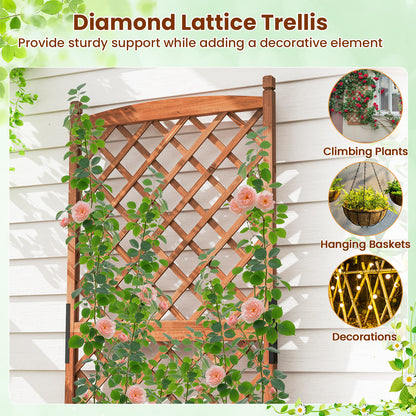 60 Inch Tall Raised Garden Bed with Diamond Lattice Trellis and Drainage Holes, Brown Raised Garden Beds at Gallery Canada