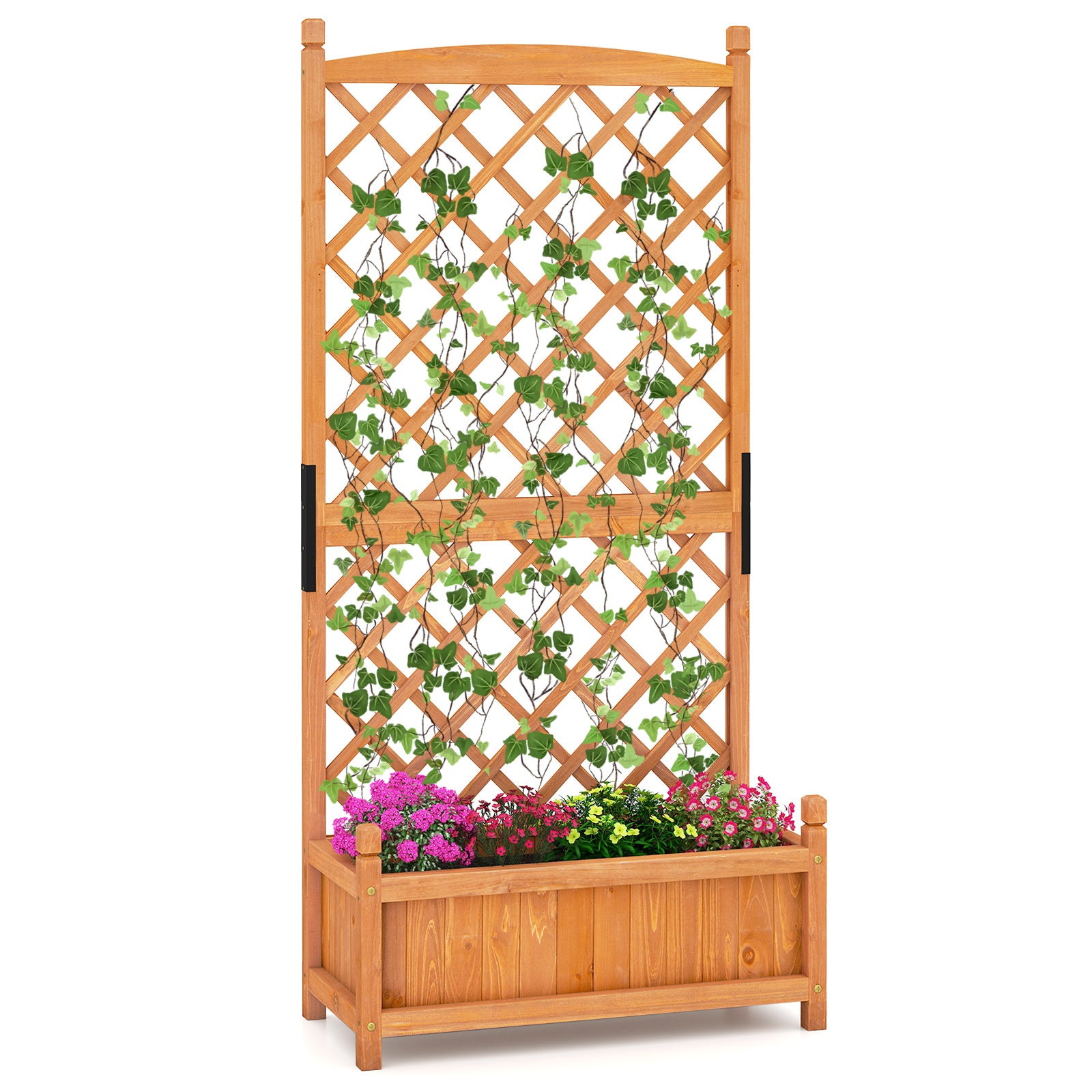 60 Inch Tall Raised Garden Bed with Diamond Lattice Trellis and Drainage Holes, Orange Raised Garden Beds at Gallery Canada