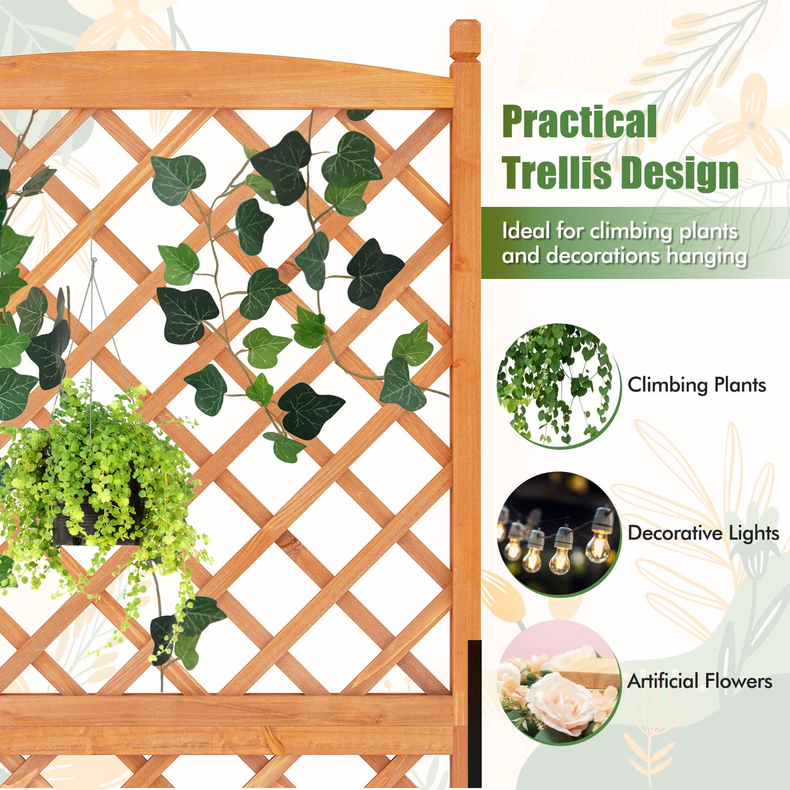 60 Inch Tall Raised Garden Bed with Diamond Lattice Trellis and Drainage Holes, Orange Raised Garden Beds at Gallery Canada