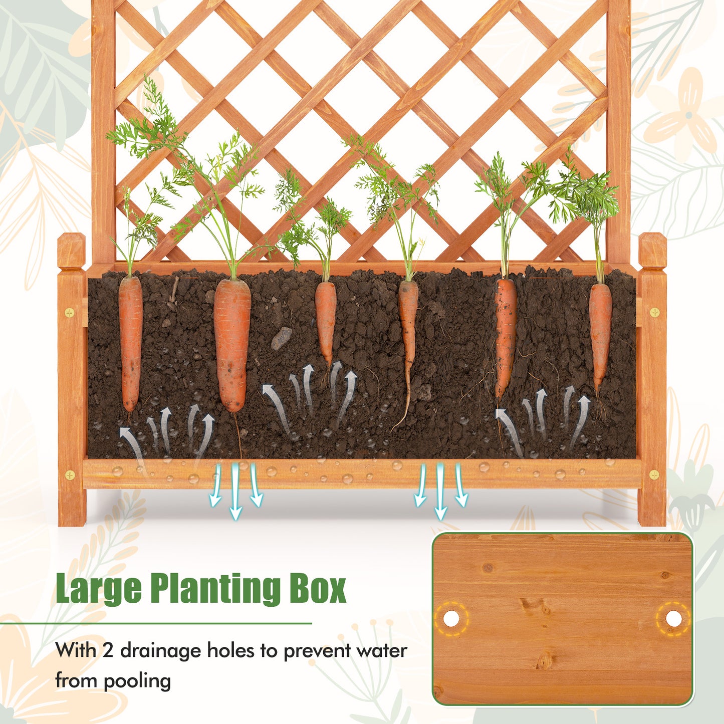 60 Inch Tall Raised Garden Bed with Diamond Lattice Trellis and Drainage Holes, Orange Raised Garden Beds at Gallery Canada
