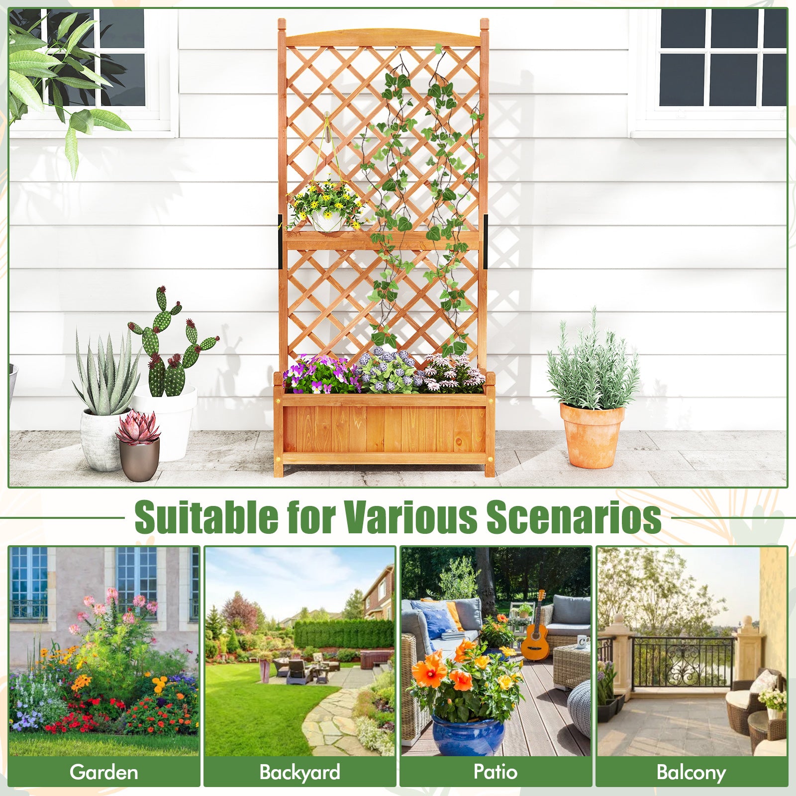 60 Inch Tall Raised Garden Bed with Diamond Lattice Trellis and Drainage Holes, Orange Raised Garden Beds at Gallery Canada