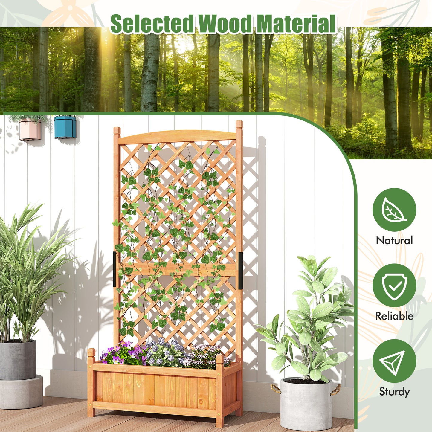 60 Inch Tall Raised Garden Bed with Diamond Lattice Trellis and Drainage Holes, Orange Raised Garden Beds at Gallery Canada