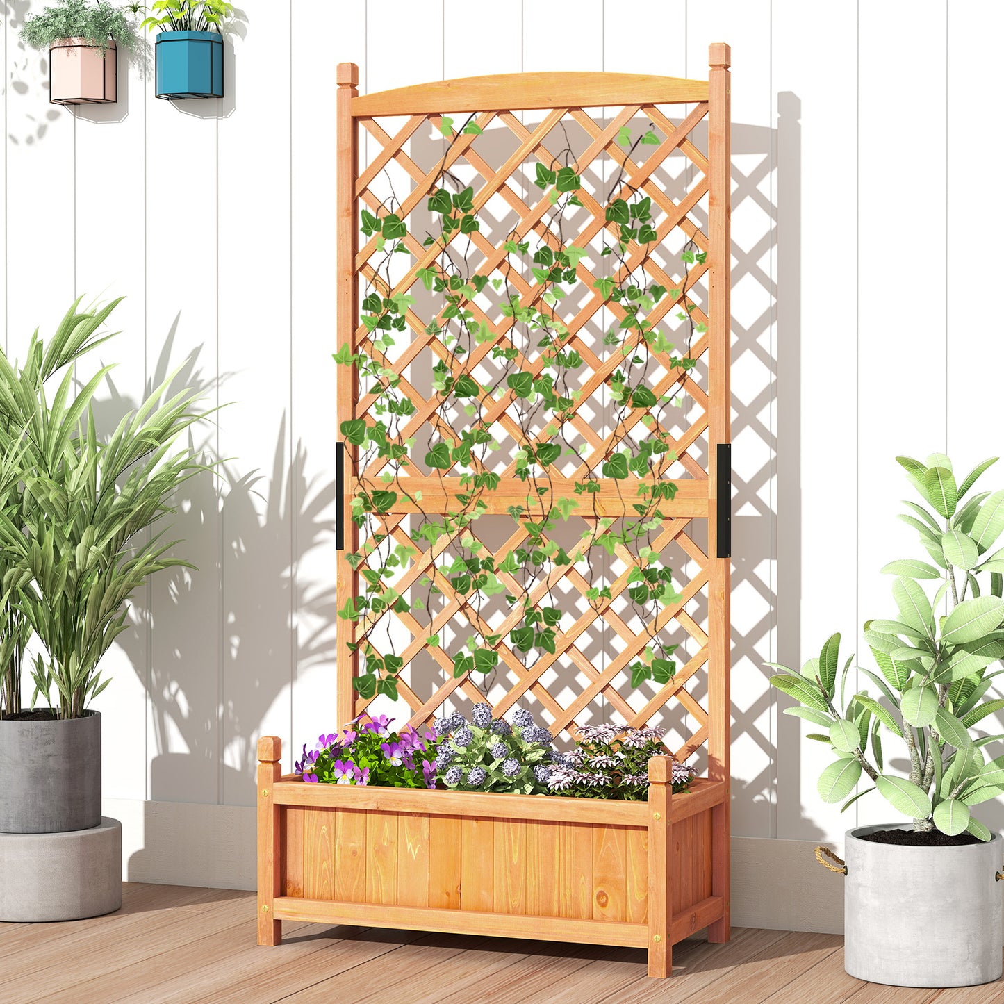 60 Inch Tall Raised Garden Bed with Diamond Lattice Trellis and Drainage Holes, Orange Raised Garden Beds at Gallery Canada