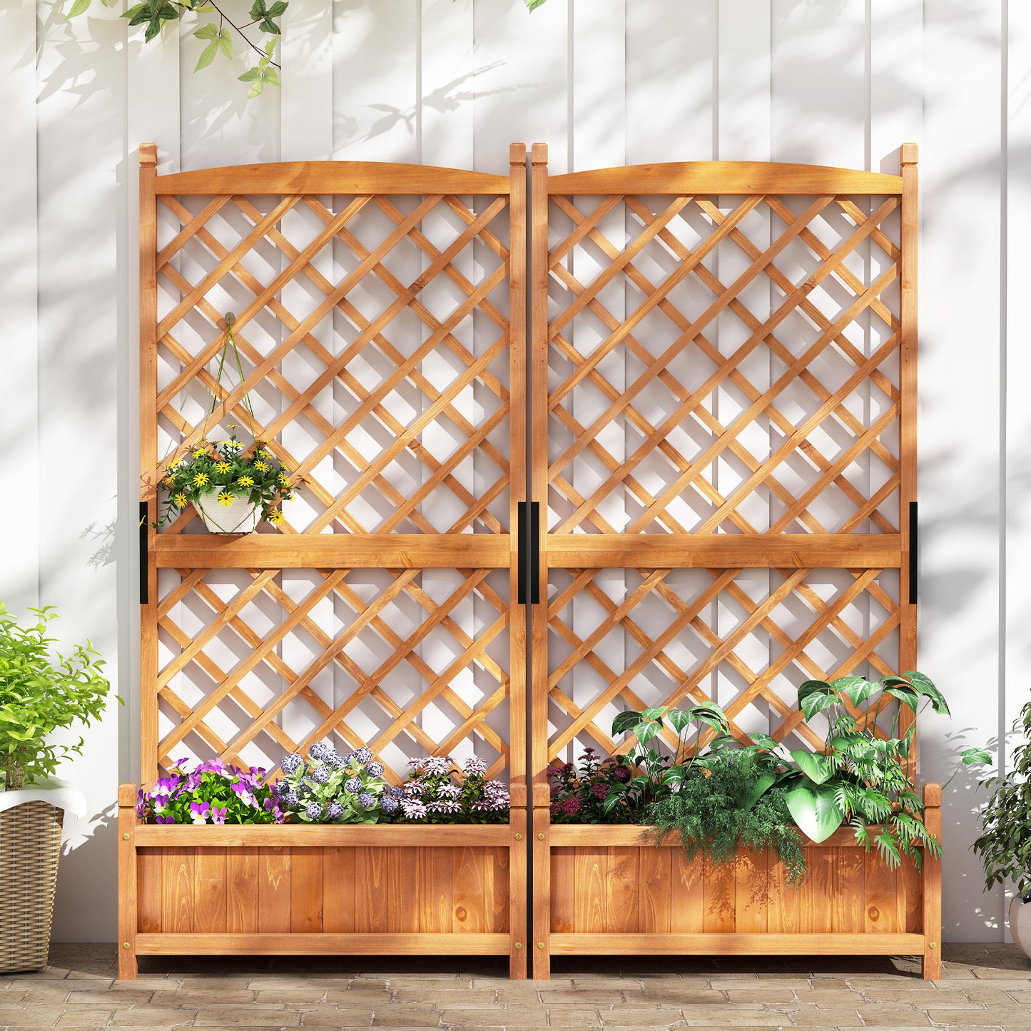 60 Inch Tall Raised Garden Bed with Diamond Lattice Trellis and Drainage Holes, Orange Raised Garden Beds at Gallery Canada