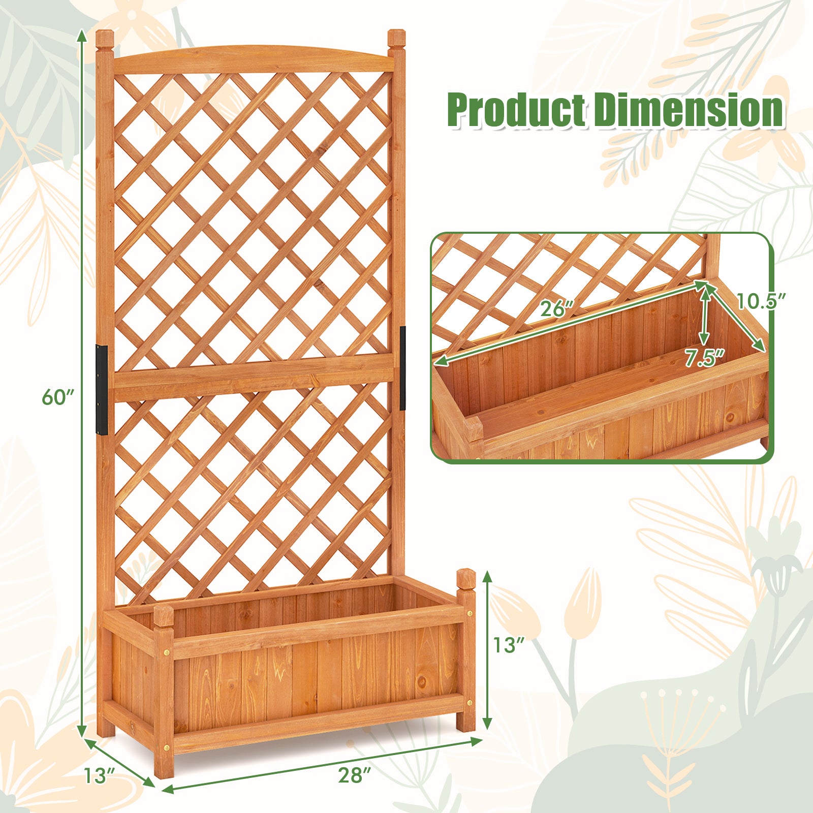 60 Inch Tall Raised Garden Bed with Diamond Lattice Trellis and Drainage Holes, Orange Raised Garden Beds at Gallery Canada