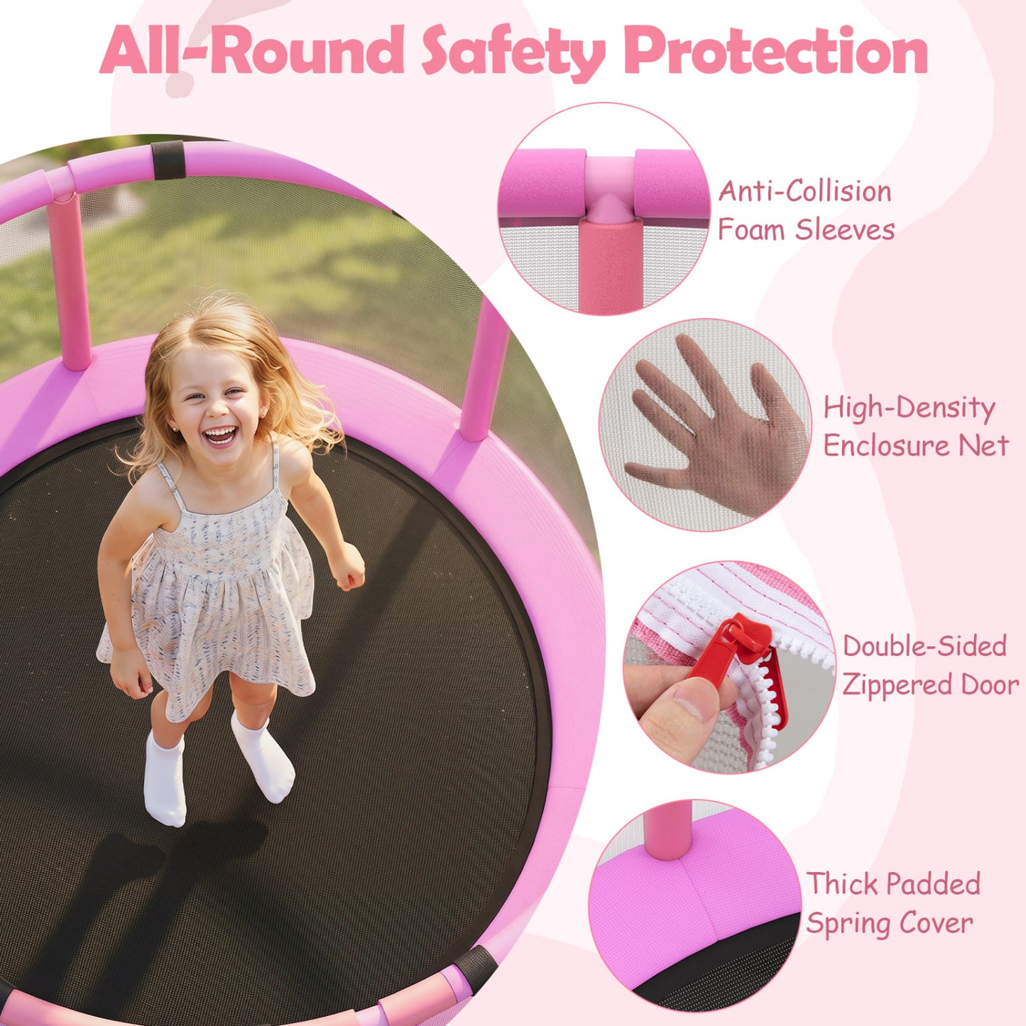 60 inch 6-in-1 Kids Toddler Trampoline with Gymnastics Bar, Purple