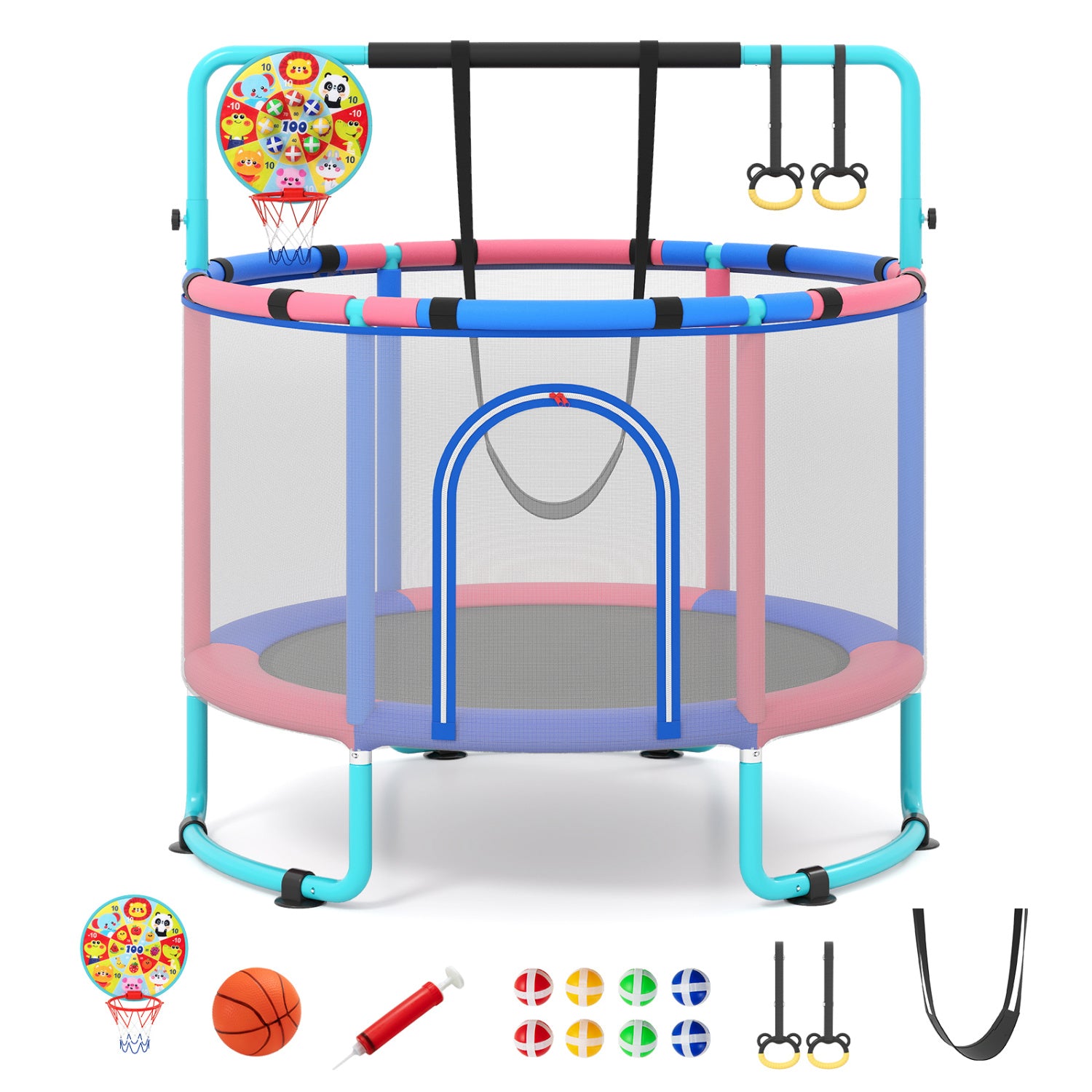 60 inch 6-in-1 Kids Toddler Trampoline with Gymnastics Bar, Navy Toys & Hobbies Navy at Gallery Canada