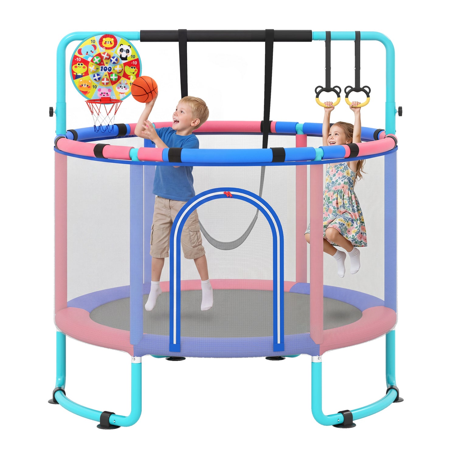60 inch 6-in-1 Kids Toddler Trampoline with Gymnastics Bar, Navy Toys & Hobbies at Gallery Canada