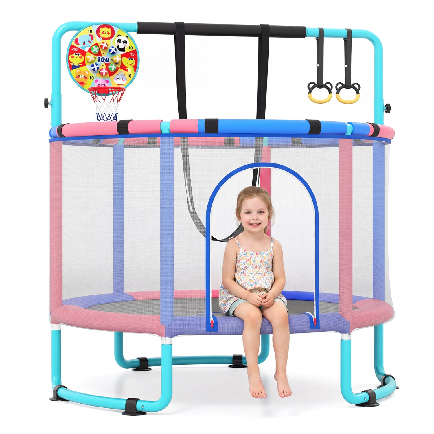 60 inch 6-in-1 Kids Toddler Trampoline with Gymnastics Bar, Navy Toys & Hobbies at Gallery Canada
