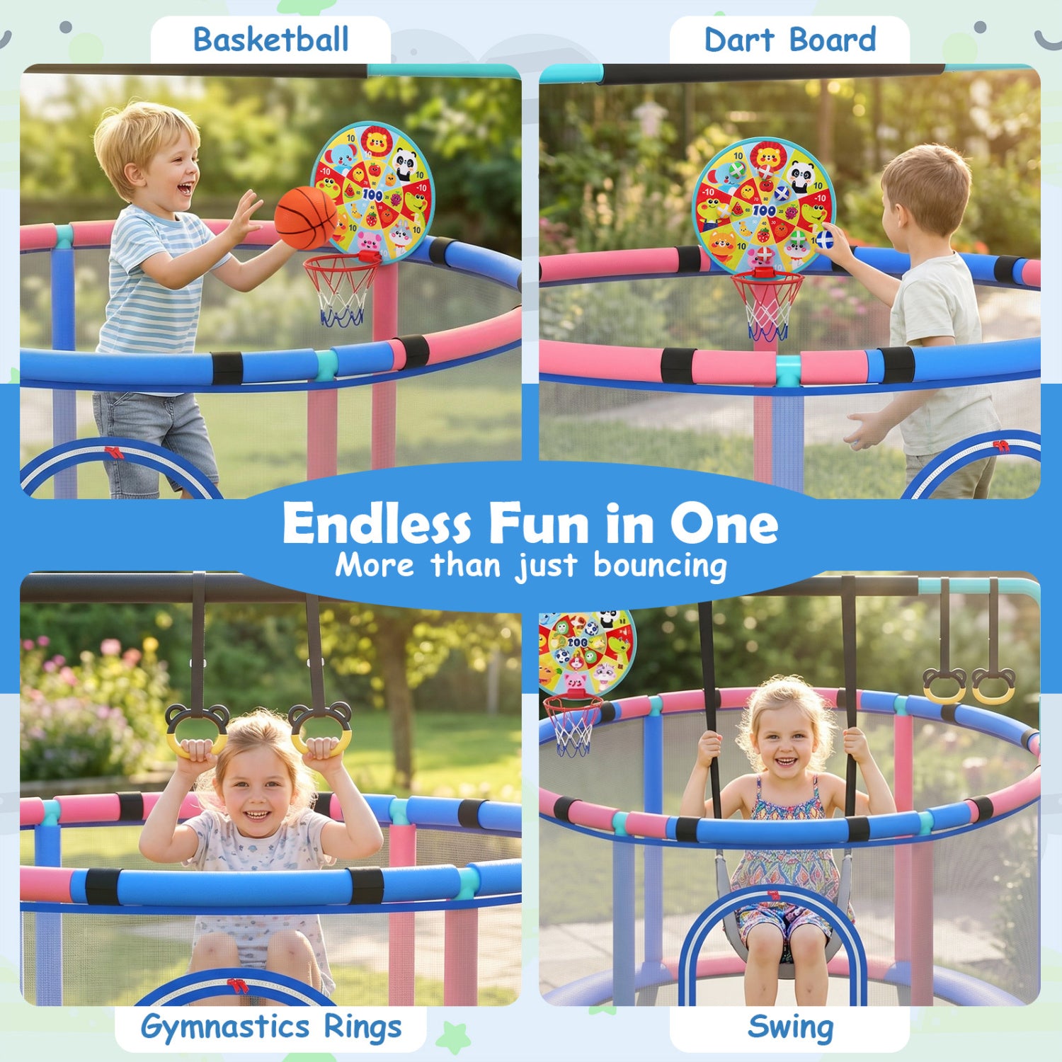 60 inch 6-in-1 Kids Toddler Trampoline with Gymnastics Bar, Navy Toys & Hobbies at Gallery Canada