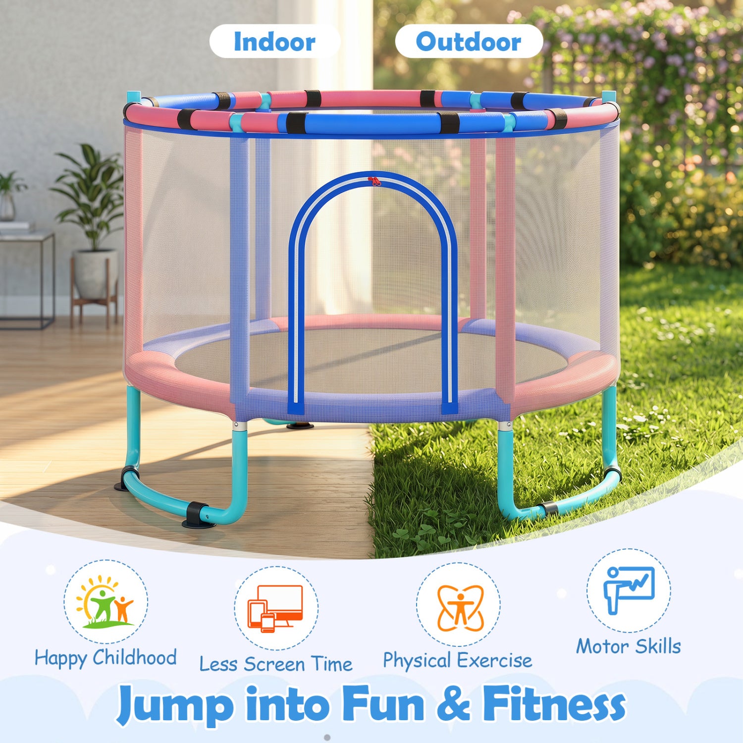 60 inch 6-in-1 Kids Toddler Trampoline with Gymnastics Bar, Navy Toys & Hobbies at Gallery Canada